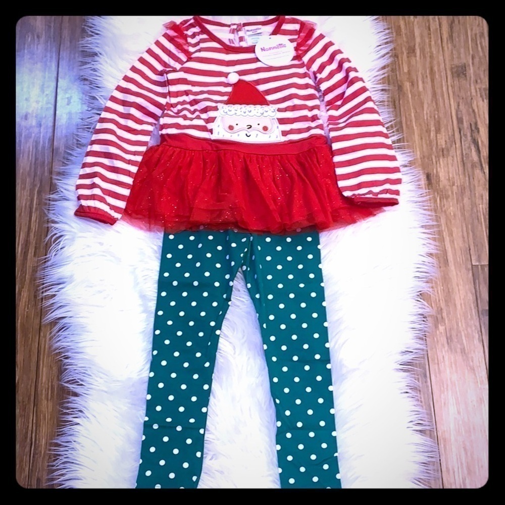 Santa Peplum Top with Polka-dot Green Leggings